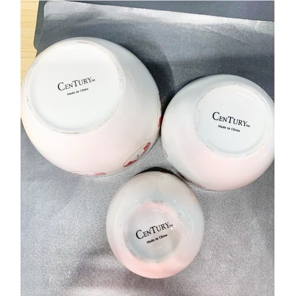 Vtg Century Snowman Christmas Nesting Mixing Bowl Set of 3 Red White Polka Dot - Picture 3 of 5